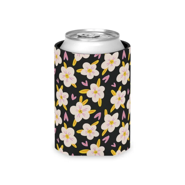 Black Floral Can Cooler
